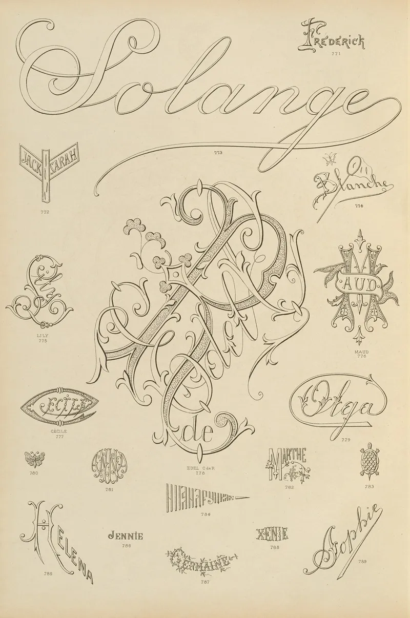 Album De Chiffres Monogrammes Couronnes De Noblesse Françaises Et Etrangeres Pl 074 Wall Art by Ch Crouvezier - High-Resolution Digital Print