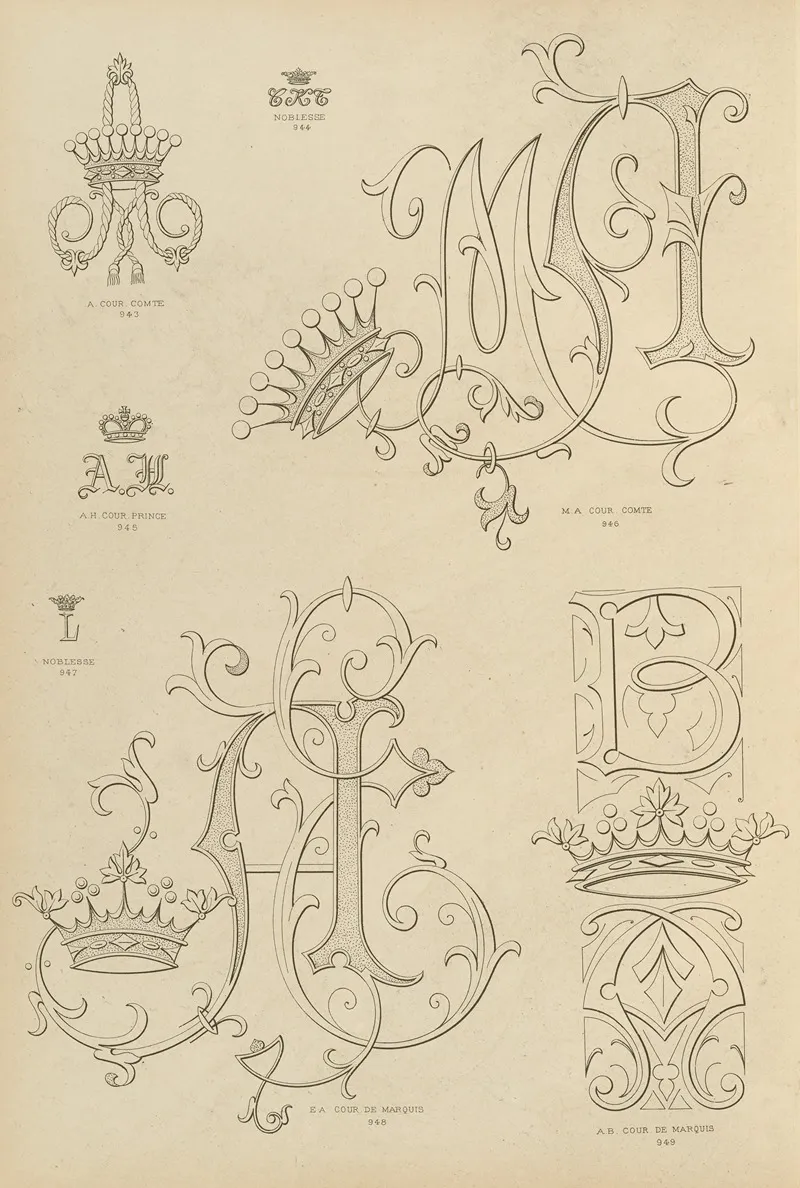 Album De Chiffres Monogrammes Couronnes De Noblesse Françaises Et Etrangeres Pl 086 Wall Art by Ch Crouvezier - High-Resolution Digital Print