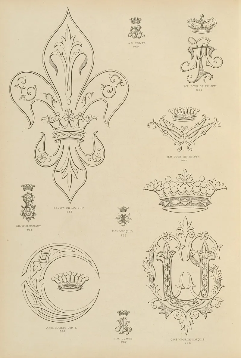 Album De Chiffres Monogrammes Couronnes De Noblesse Françaises Et Etrangeres Pl 088 Wall Art by Ch Crouvezier - High-Resolution Digital Print