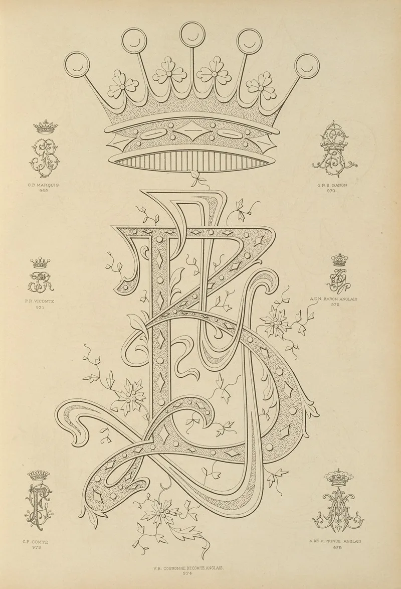 Album De Chiffres Monogrammes Couronnes De Noblesse Françaises Et Etrangeres Pl 089 Wall Art by Ch Crouvezier - High-Resolution Digital Print