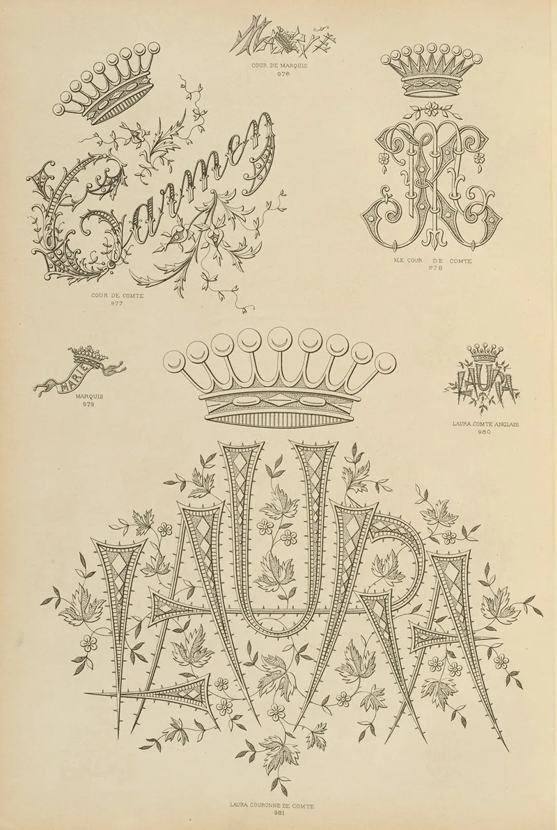 Album De Chiffres Monogrammes Couronnes De Noblesse Françaises Et Etrangeres Pl 090 Wall Art by Ch Crouvezier - High-Resolution Digital Print