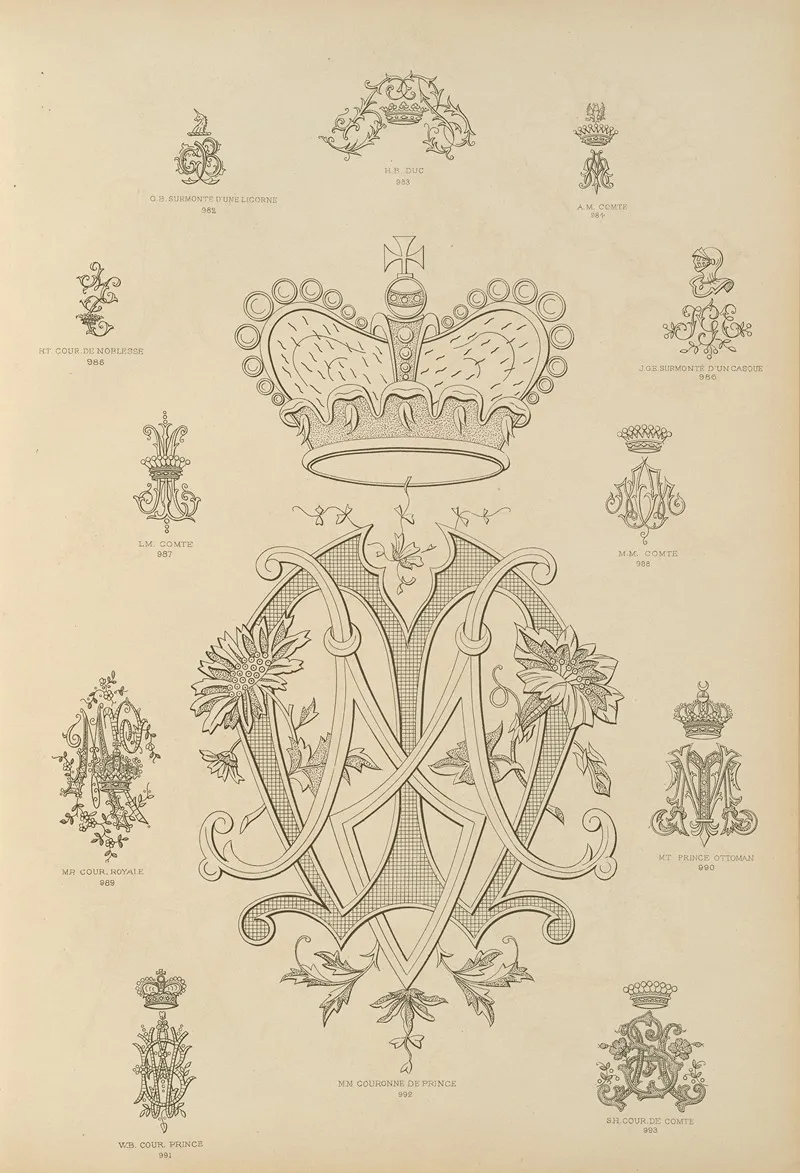 Album De Chiffres Monogrammes Couronnes De Noblesse Françaises Et Etrangeres Pl 091 Wall Art by Ch Crouvezier - High-Resolution Digital Print