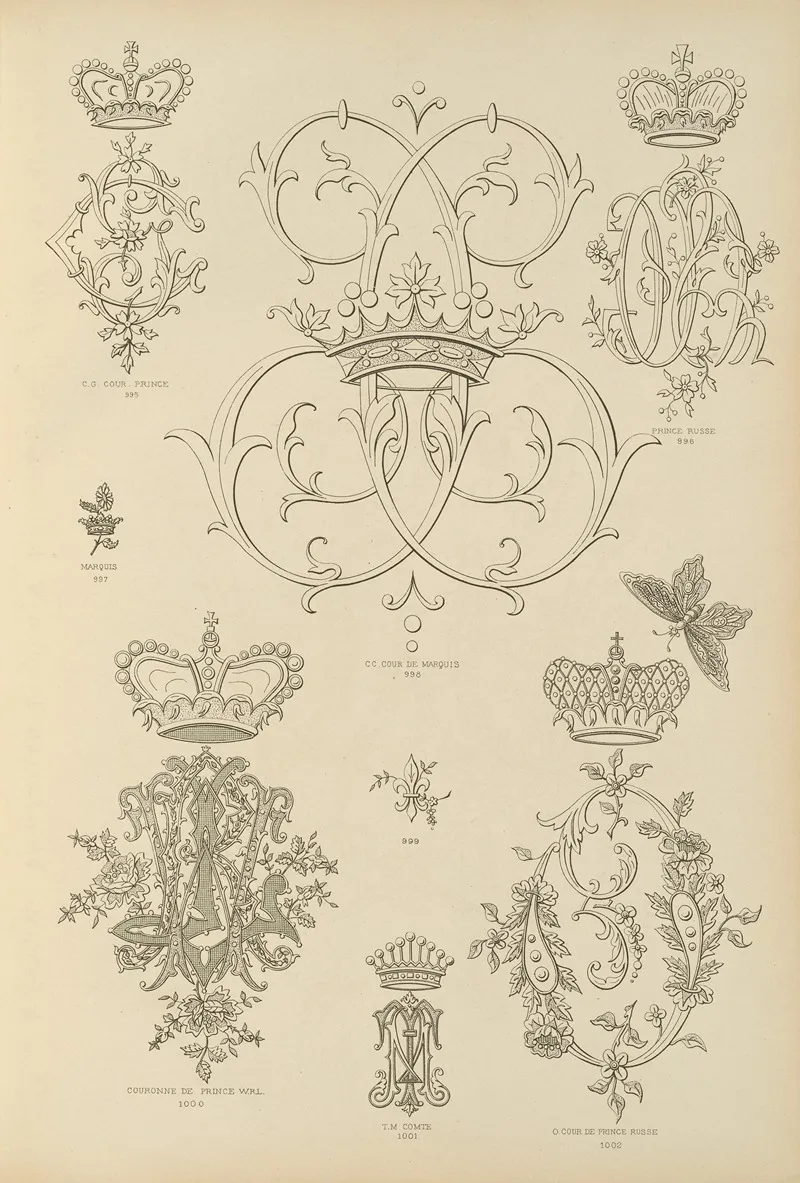 Album De Chiffres Monogrammes Couronnes De Noblesse Françaises Et Etrangeres Pl 093 Wall Art by Ch Crouvezier - High-Resolution Digital Print