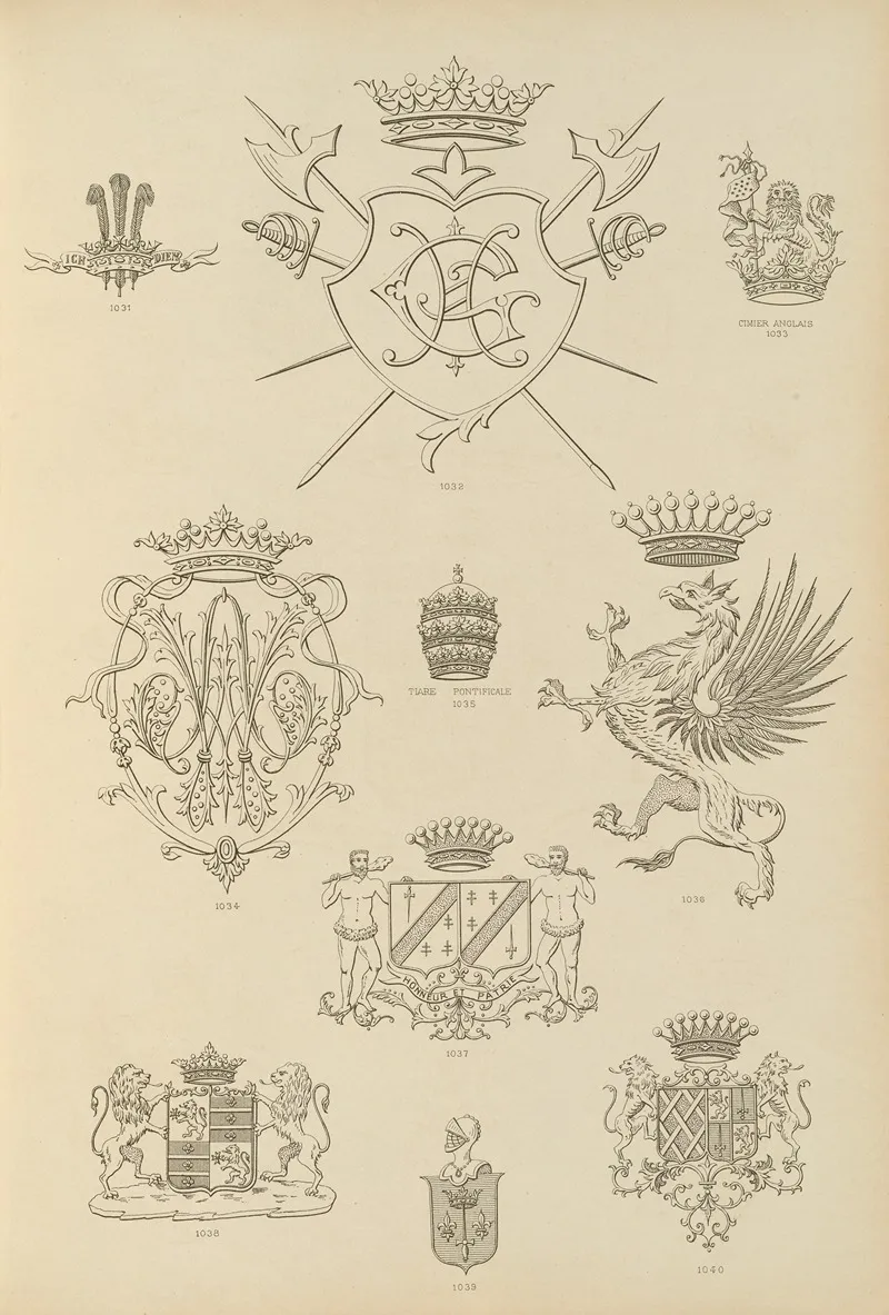 Album De Chiffres Monogrammes Couronnes De Noblesse Françaises Et Etrangeres Pl 097 Wall Art by Ch Crouvezier - High-Resolution Digital Print