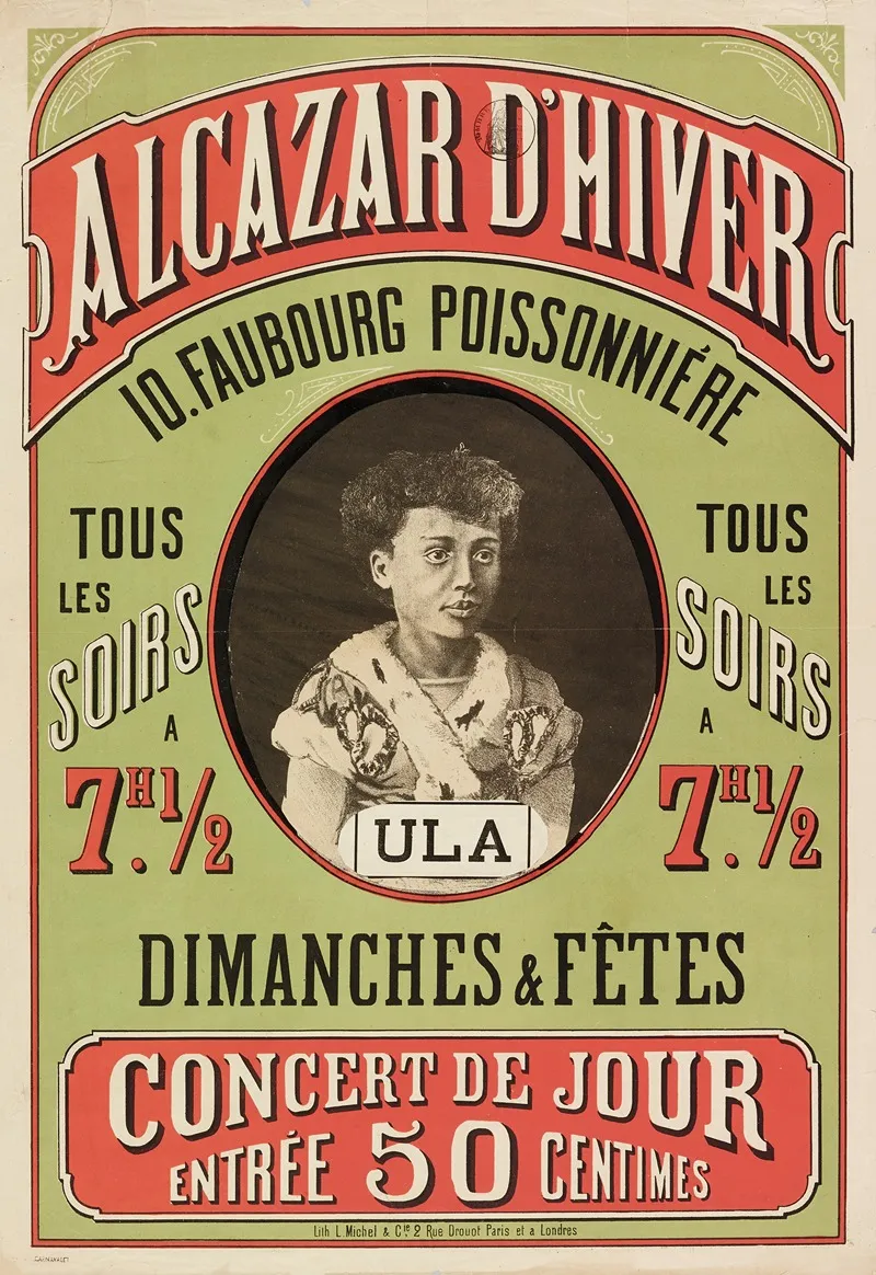 Alcazar Dhiver 10 Faubourg Poissonniere Tous Les Soirs A 7h 12 Tous Les Soirs A 7h 12 Dimanches Fete 2 Wall Art by Imp. L. Michel - High-Resolution Digital Print