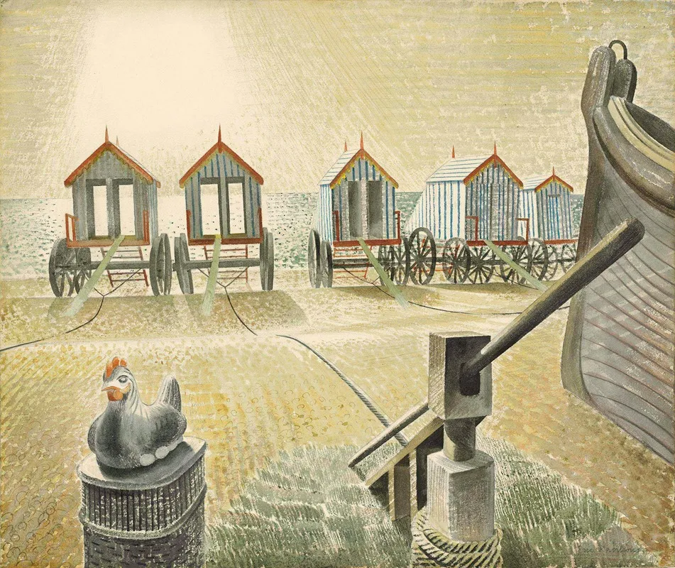 Aldeburgh Bathing Machines Wall Art by Eric Ravilious - High-Resolution Digital Print