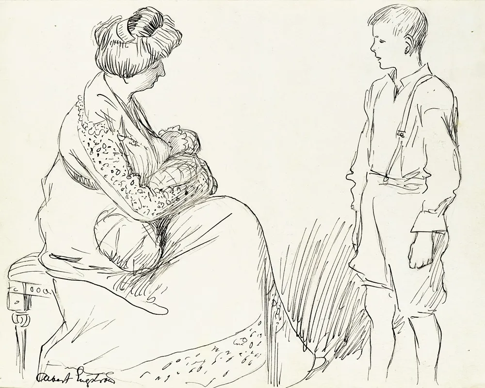 Algot Views His Little Sister Wall Art by Albert Engström - High-Resolution Digital Print