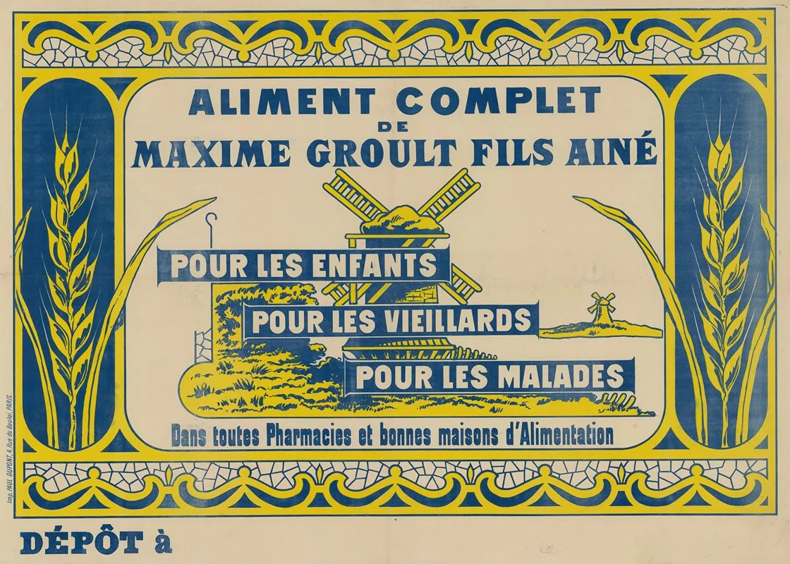 Aliment Complet De Maxime Groult Fils Aine Pour Les Enfants Pour Les Vieillards Pour Les Malades Wall Art by Imp. Paul Dupont - High-Resolution Digital Print