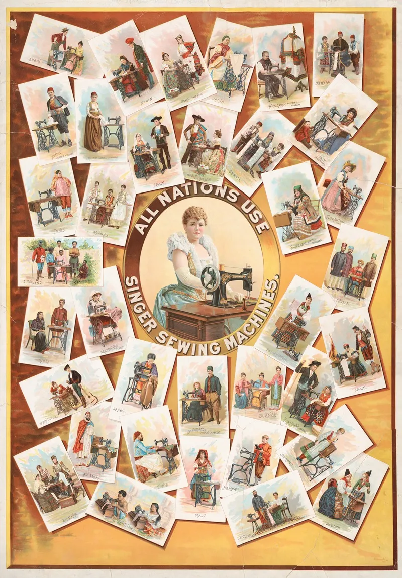 All Nations Use Singer Sewing Machines Wall Art by J. Ottmann Lith. Co. - High-Resolution Digital Print