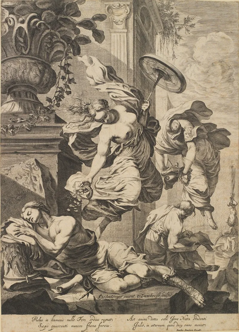 Allegori Med Fortuna Og En Sovende Kunstner Wall Art by Dancker Danckerts - High-Resolution Digital Print