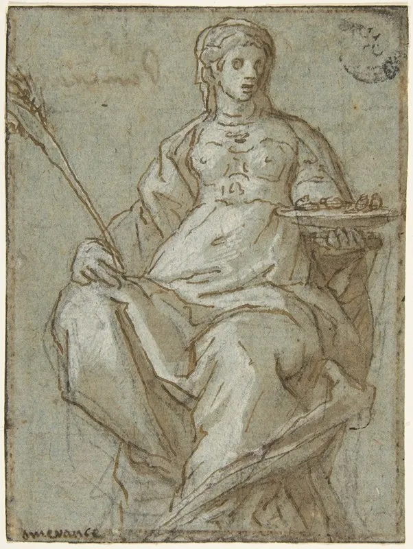 Allegorical Female Figure Holding A Branch And A Dish Wall Art by Lazzaro Tavarone - High-Resolution Digital Print