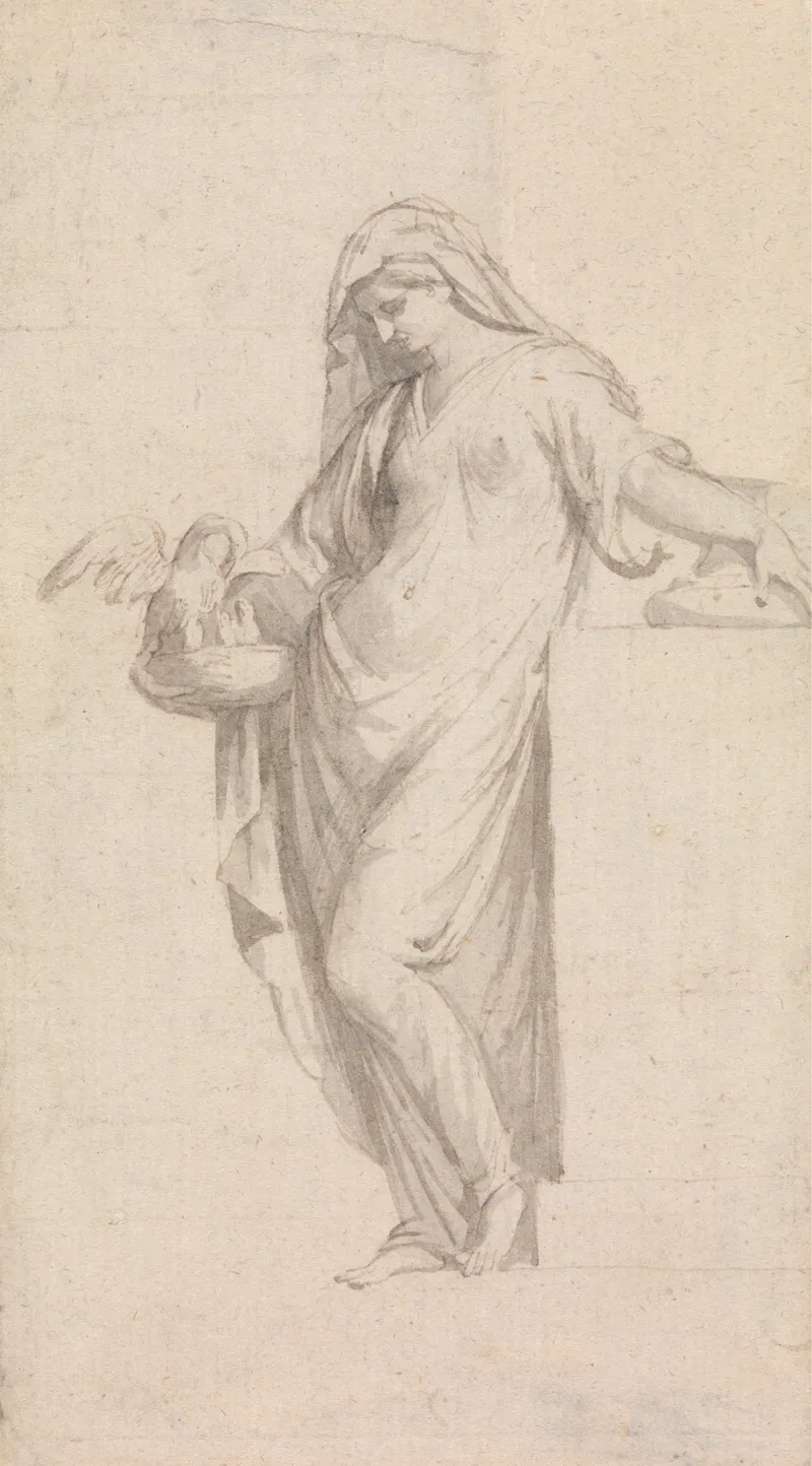 Allegorical Female Figure Piety Holding A Nest Of Pelicans Wall Art by John Bacon - High-Resolution Digital Print