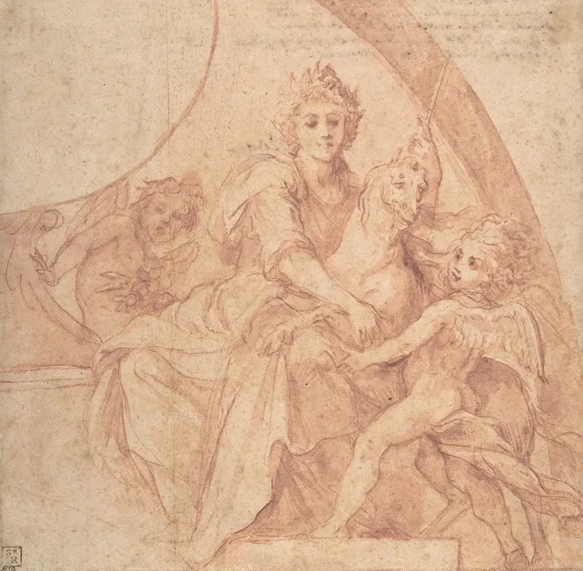 Allegorical Figure Of Purity With A Unicorn And Two Putti Wall Art by Baldassarre Franceschini - High-Resolution Digital Print