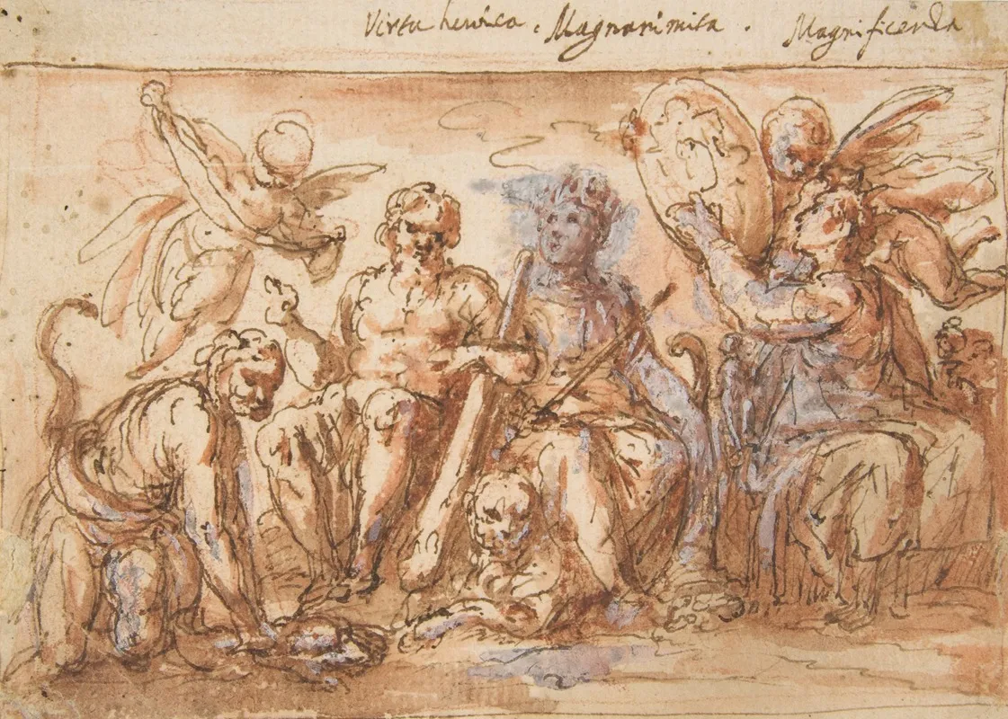Allegorical Figures Force Hercules Strangling The Hydra Plenty And Fame