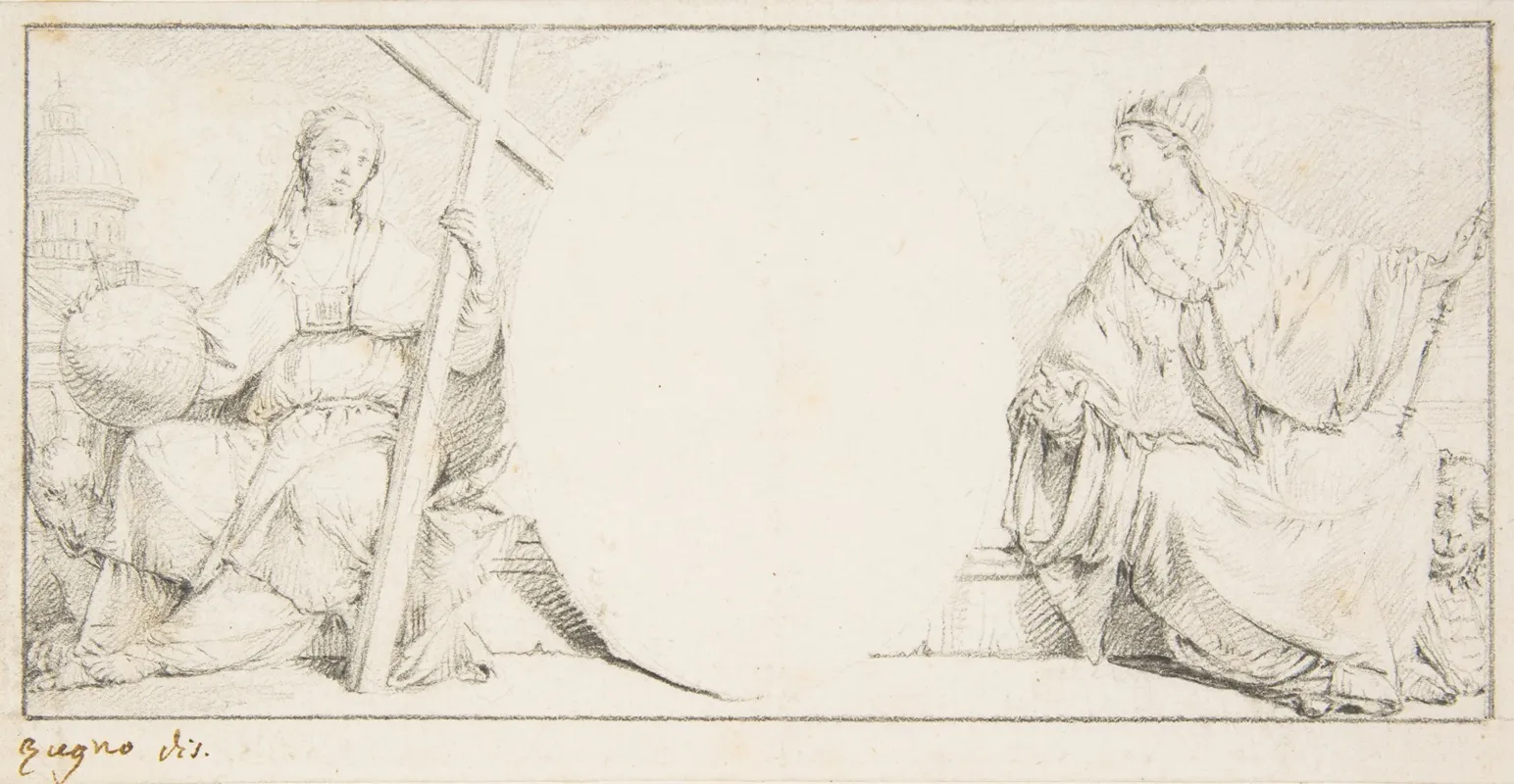 Allegorical Figures Of Religion And Venice Flanking An Empty Cartouche Wall Art by Francesco Zugno - High-Resolution Digital Print