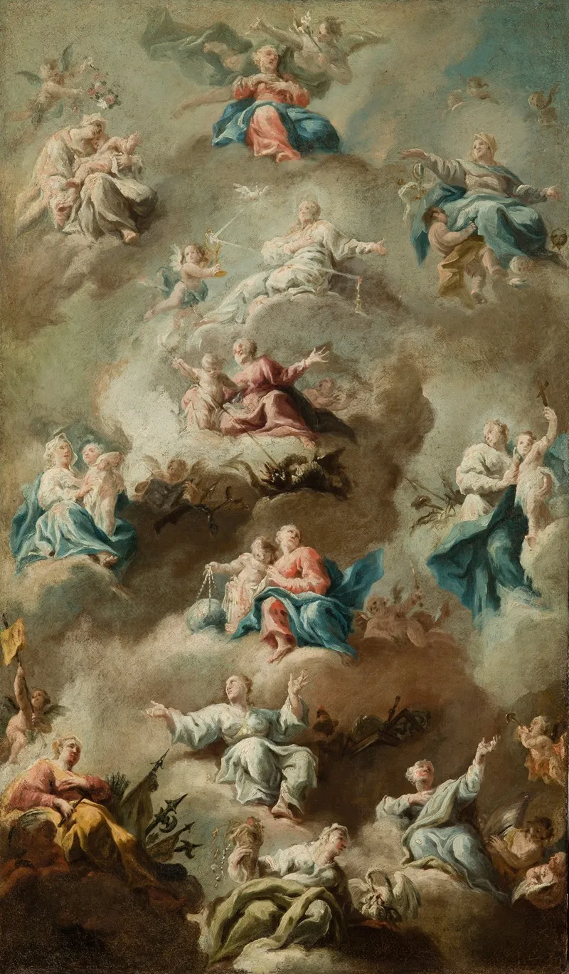Allegorical Religious Scene With The Virgin Mary Wall Art by Follower of Johann Michael Rottmayr - High-Resolution Digital Print