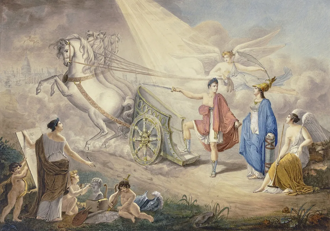 Allegorie Auf Die Confederation Rhenane Oder Besser Auf Das Lager Von Boulogne Und Die Beabsichtigte Invasion In England Wall Art by Charles Johannot - High-Resolution Digital Print