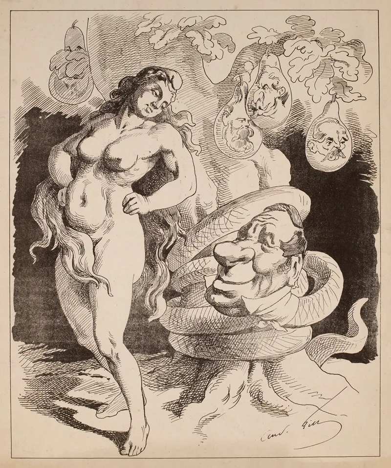 Allegorie De La Republique Tentee Par Un Homme Serpent Pour Manger Une Des Quatre Poires De Larbre