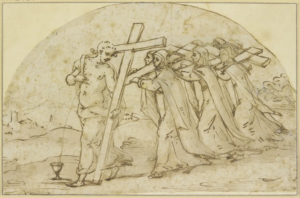 Allegorische Darstellung Des Kreuztragenden Christus Gefolgt Von Kreuztragenden Nonnen Wall Art by Denys Calvaert - High-Resolution Digital Print