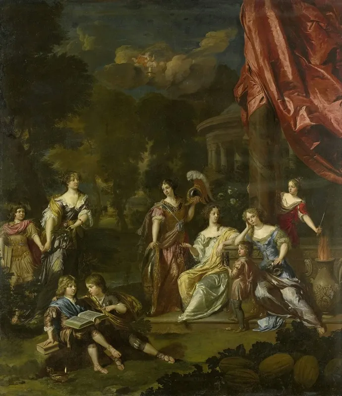 Allegorizing Group Portrait Of The Children Of Diederic Pietersz Van Leyden Van Leeuwen Burgomaster Of Leiden And Alida Paets Wall Art by Daniël Mijtens The Younger - High-Resolution Digital Print