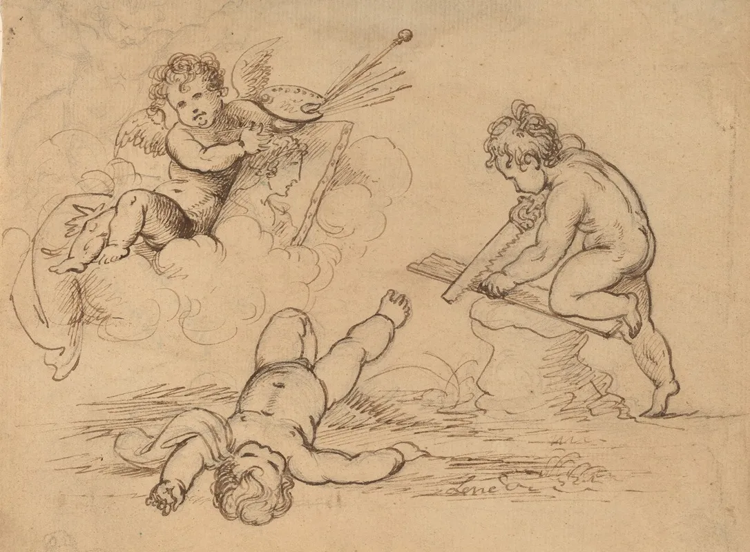 Allegory Four Putti Wall Art by Mather Brown - High-Resolution Digital Print