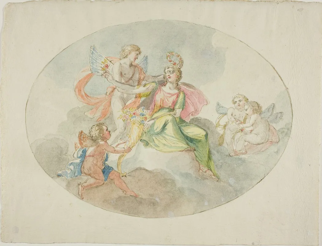Allegory Of Abundance Sketch For A Ceiling Painting Wall Art by Domenico Pozzi - High-Resolution Digital Print