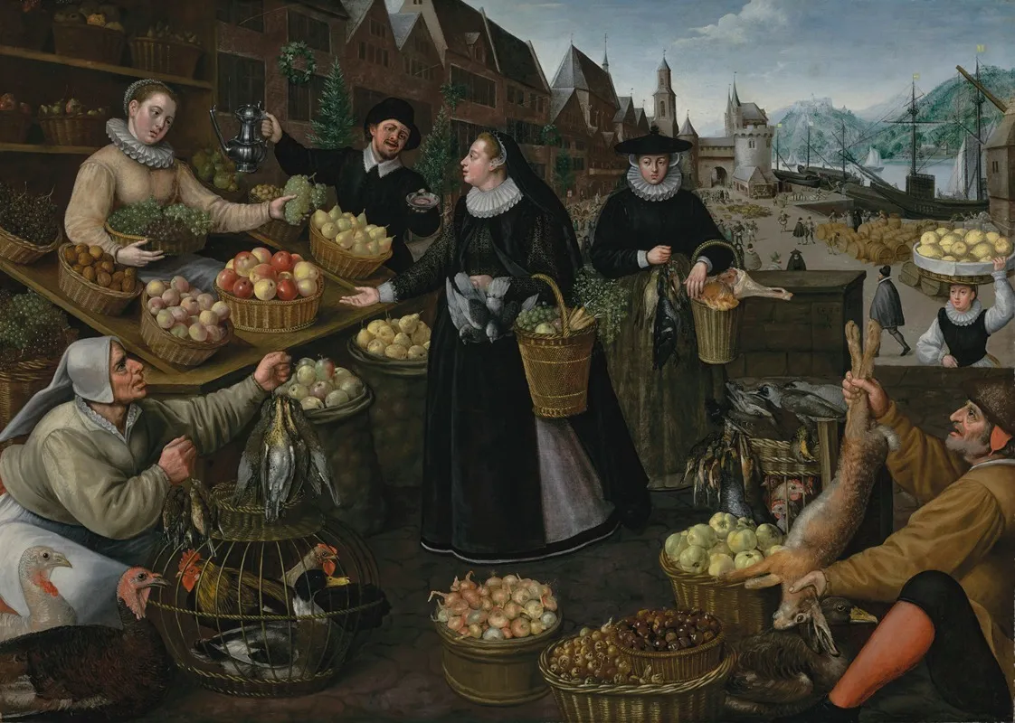 Allegory Of Autumn A Fruit And Vegetable Stall Above The Weinmarkt In Frankfurt Wall Art by Lucas van Valckenborch - High-Resolution Digital Print