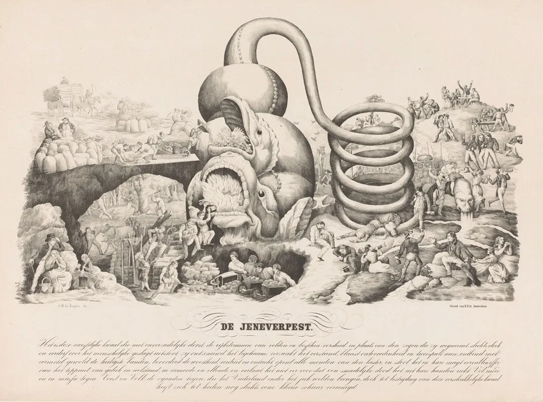 Allegory Of Distilling And Drinking Gin Wall Art by Adrianus Martinus de Ruyter - High-Resolution Digital Print