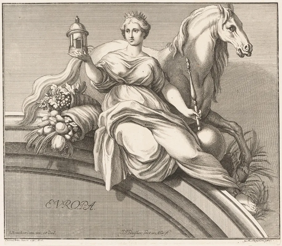 Allegory Of Europe From The Four Continents 3 Wall Art by Johann Justin Preissler - High-Resolution Digital Print