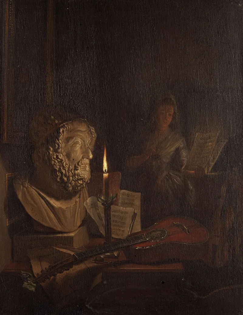 Allegory Of Music And Poetry Wall Art by Nicolaes Muys - High-Resolution Digital Print