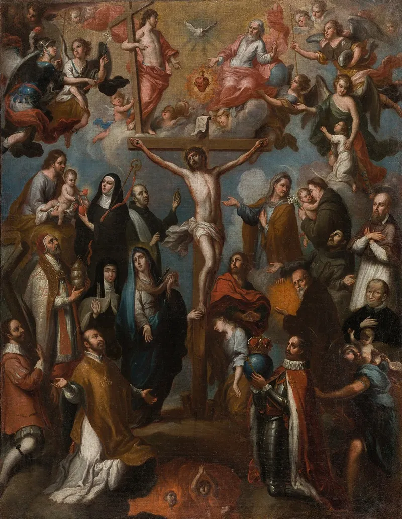 Allegory Of The Crucifixion With Jesuit Saints Alegoria De La Crucifixion Con Santos Jesuitas Wall Art by Francisco Antonio Vallejo - High-Resolution Digital Print