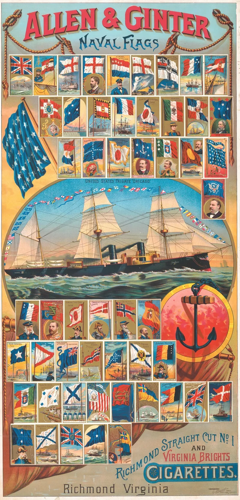 Allen Ginter Naval Flags Richmond Straight Cut No 1 And Virginia Brights Cigarettes Wall Art by Geo. S. Harris & Sons - High-Resolution Digital Print