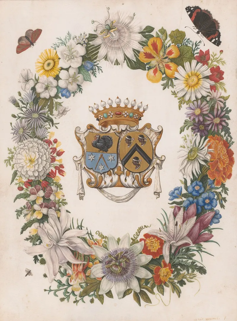 Alliance Coat Of Arms Of Cornelis Calkoen And Maria Van Der Merct Wall Art by Maria Monninckx - High-Resolution Digital Print