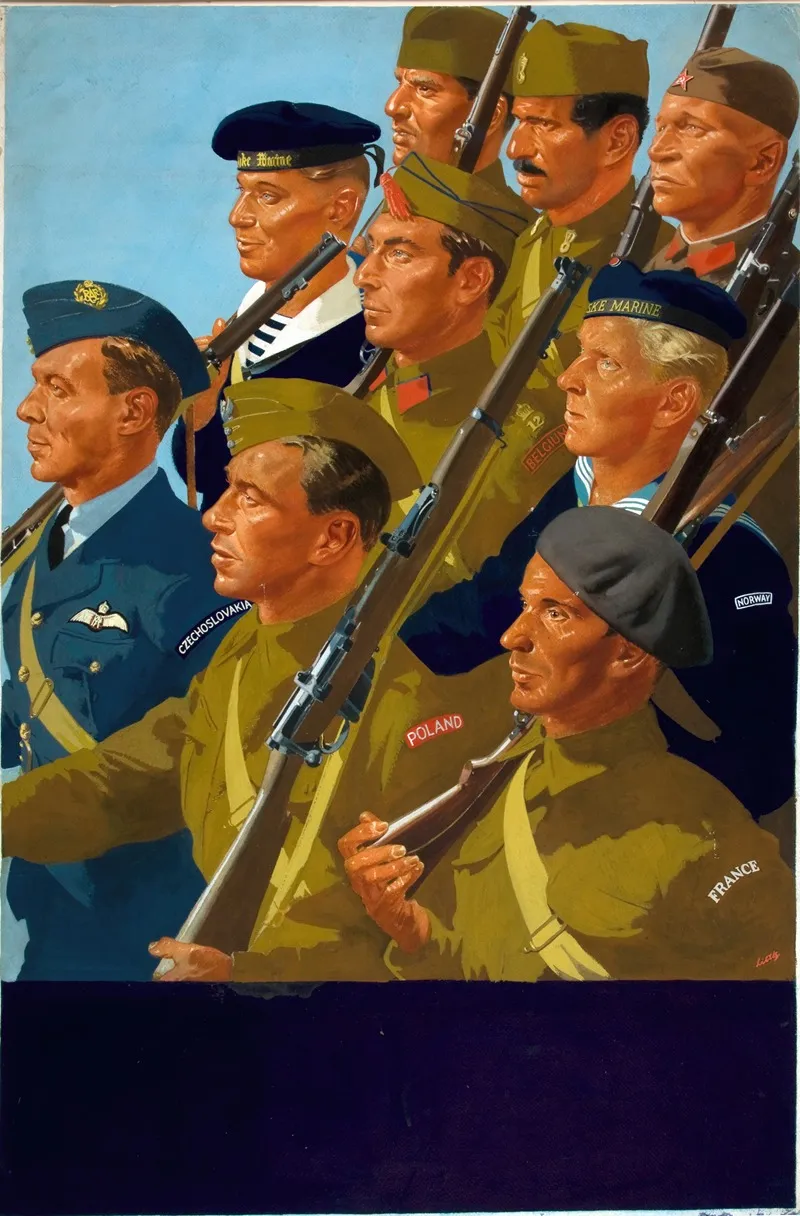 Allied European Servicemen Marching Together Wall Art by William Little - High-Resolution Digital Print