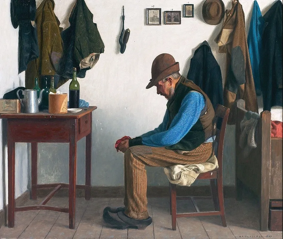 Almueinterior Med Siddende Aeldre Herre Wall Art by A.C. Tersløse - High-Resolution Digital Print