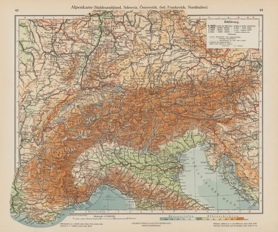 Alpenkarte Suddeutschland Schweiz Osterreich Ostl Franreich Norditalien Wall Art by Ernst Friedrich - High-Resolution Digital Print