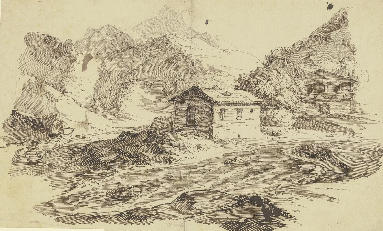 Alpental Mit Bach Und Zwei Almhutten