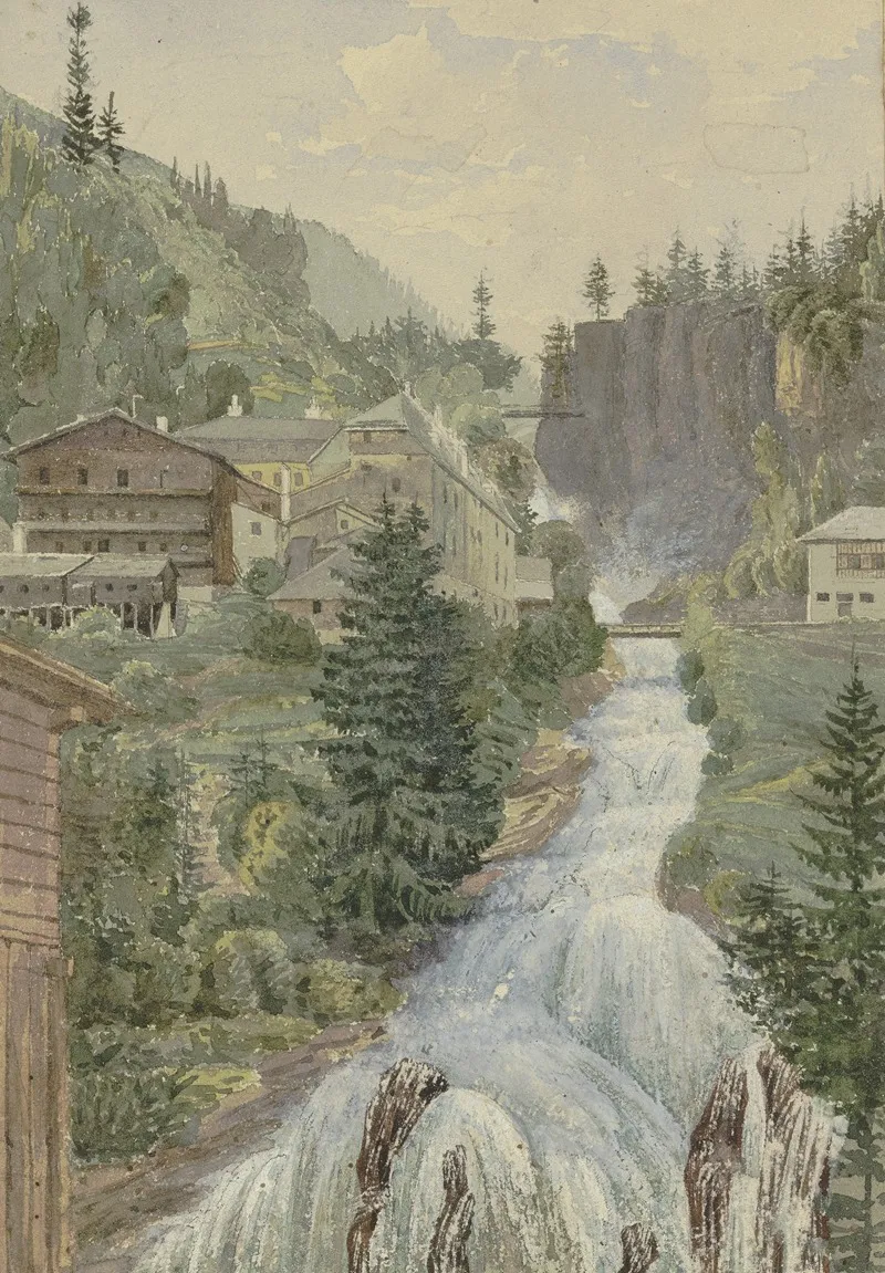 Alpine Brook With Houses Wall Art by Georg Von Krieg - High-Resolution Digital Print
