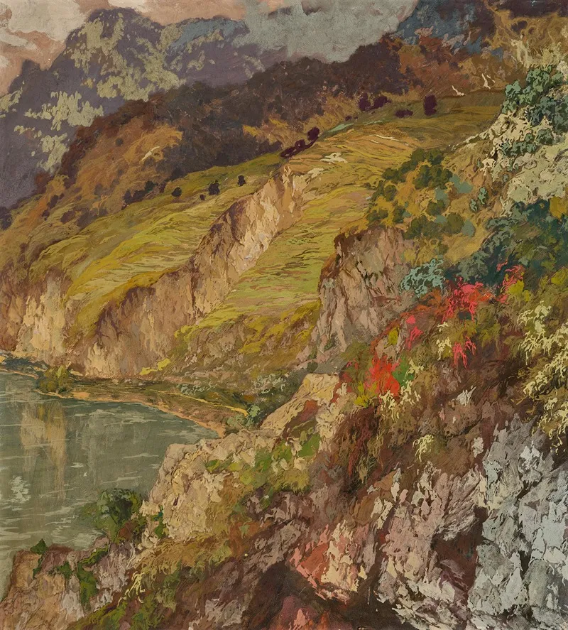Alpine Lake And Alpine Rose Wall Art by Hugo Hodiener - High-Resolution Digital Print