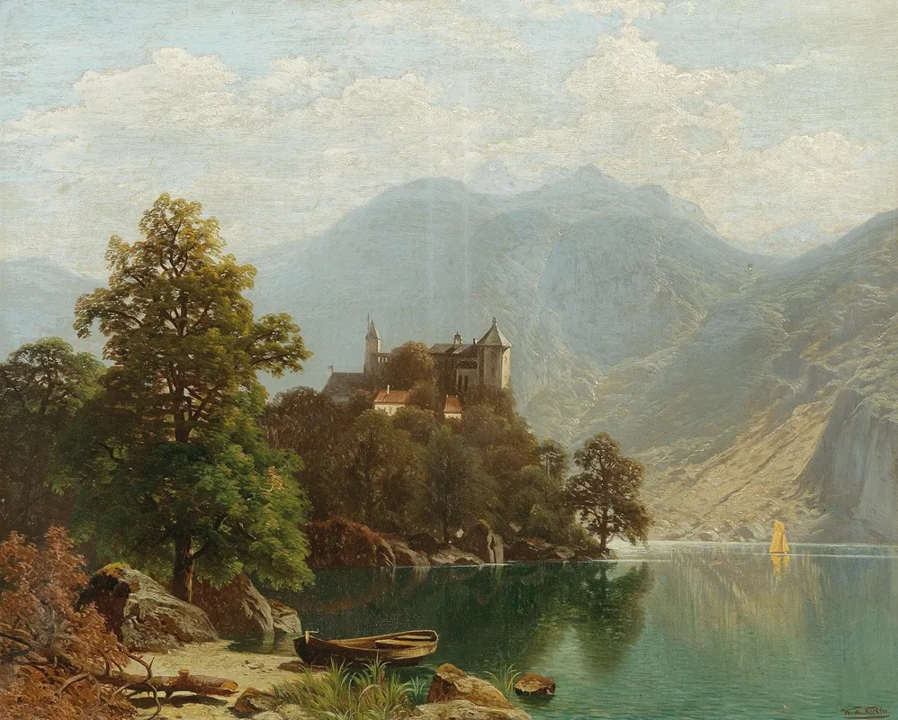 Alpine Lake Scene Wall Art by Theodor Nocken - High-Resolution Digital Print