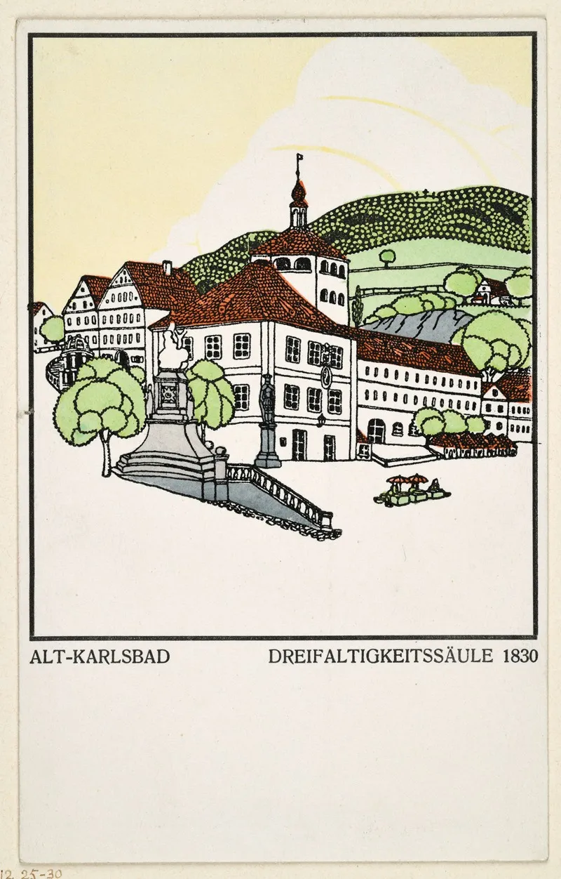 Alt Karlsbad Dreifaltigkeitssaule 1830 Postkarte Der Wiener Werkstatte Nr 209 Wall Art by Alois Leupold-Löwenthald - High-Resolution Digital Print