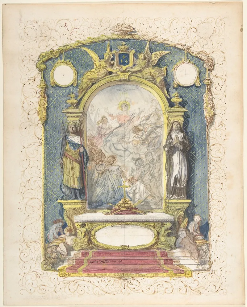 Altar Flanked By St Louis And St Theresa Wall Art by Emile-Charles Wattier - High-Resolution Digital Print