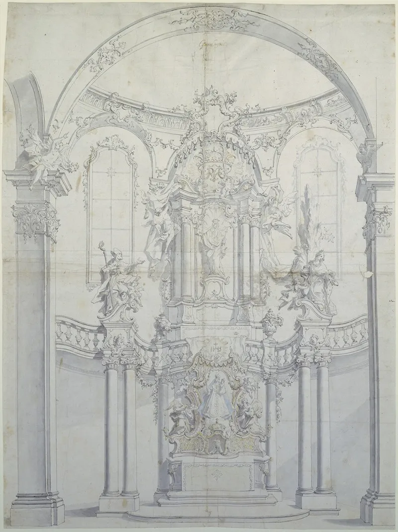 Altarentwurf Hinter Saulenbogen Hochaltar In Andechs Wall Art by Johann Baptist Zimmermann - High-Resolution Digital Print