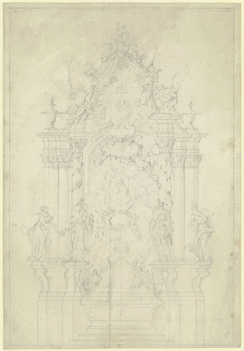 Altarentwurf Seitlich Je Eine Glatte Und Eine Gewundene Saule Wall Art by Johann Baptist Straub - High-Resolution Digital Print