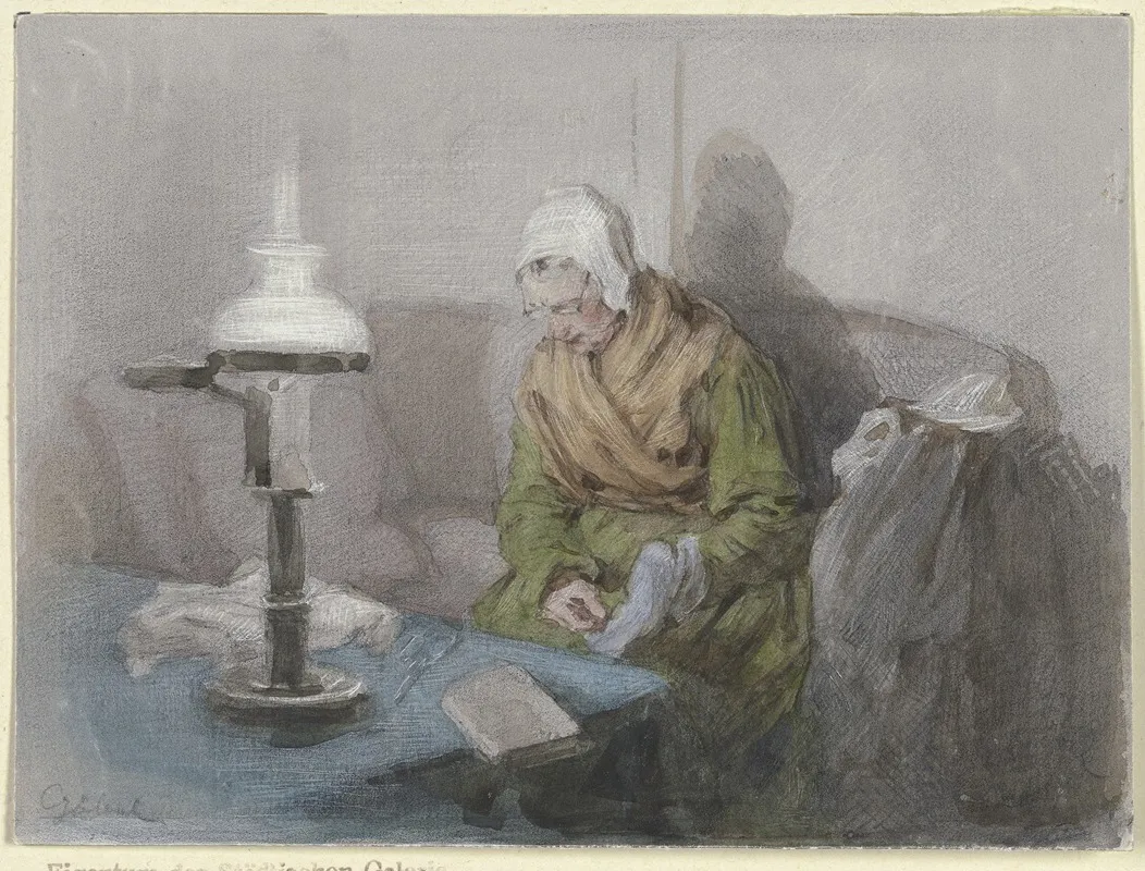 Alte Frau Bei Lampenlicht Wall Art by Angilbert Göbel - High-Resolution Digital Print