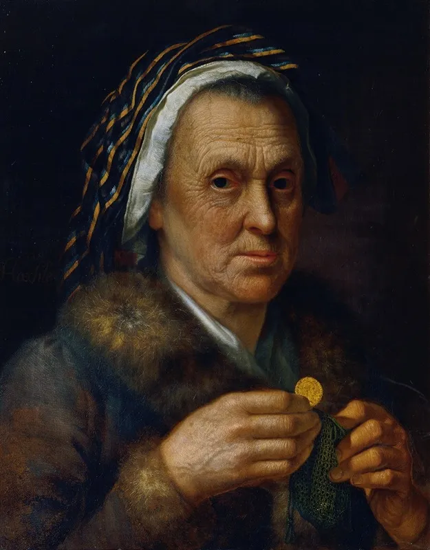 Alte Frau Mit Einem Dukaten Wall Art by Johann Baptist Höchle - High-Resolution Digital Print