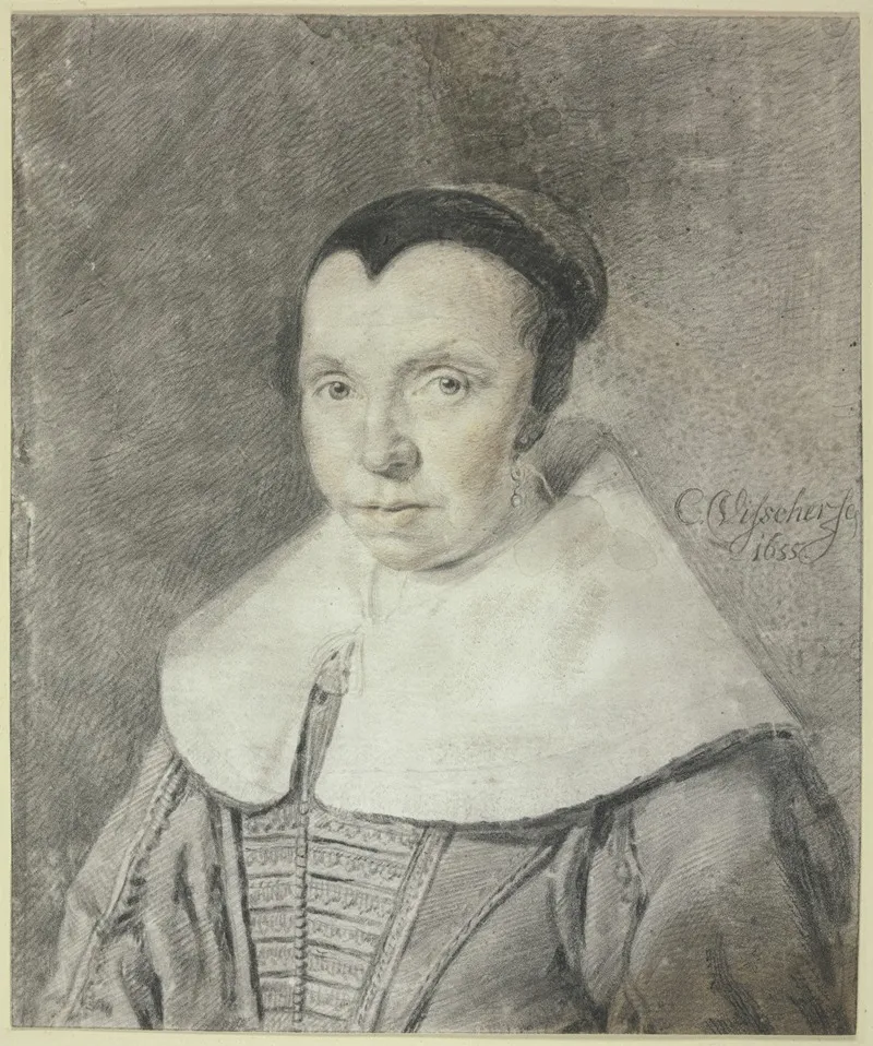 Alte Frau Mit Schwarzer Haube Und Grosem Weisem Kragen