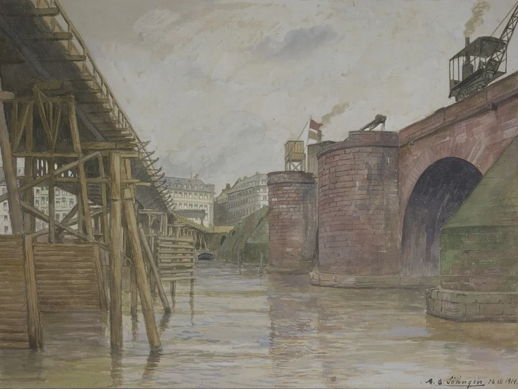 Alte Mainbrucke Und Notbrucke July 26 1914 Wall Art by Andreas Bernhard Söhngen - High-Resolution Digital Print