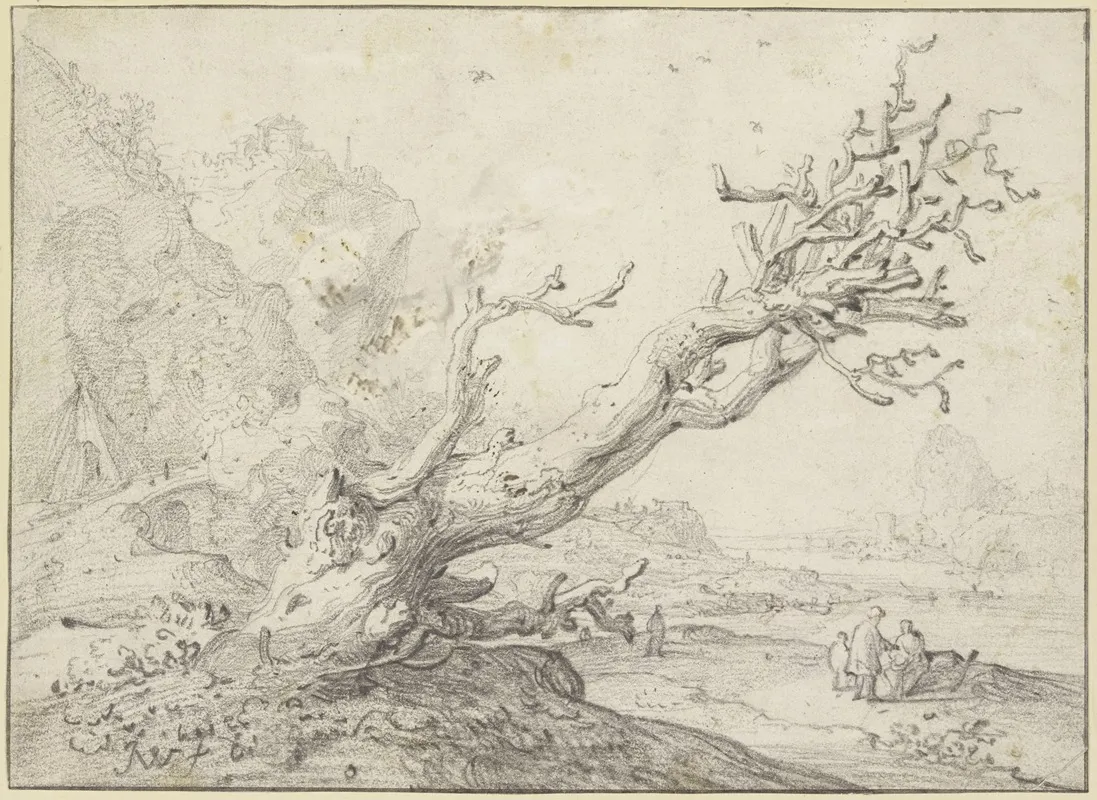 Alter Durrer Baum Queruber Nach Rechts Hangend Im Hintergrund Eine Flusgegend Mit Mehreren Figuren Wall Art by Jan Weenix - High-Resolution Digital Print