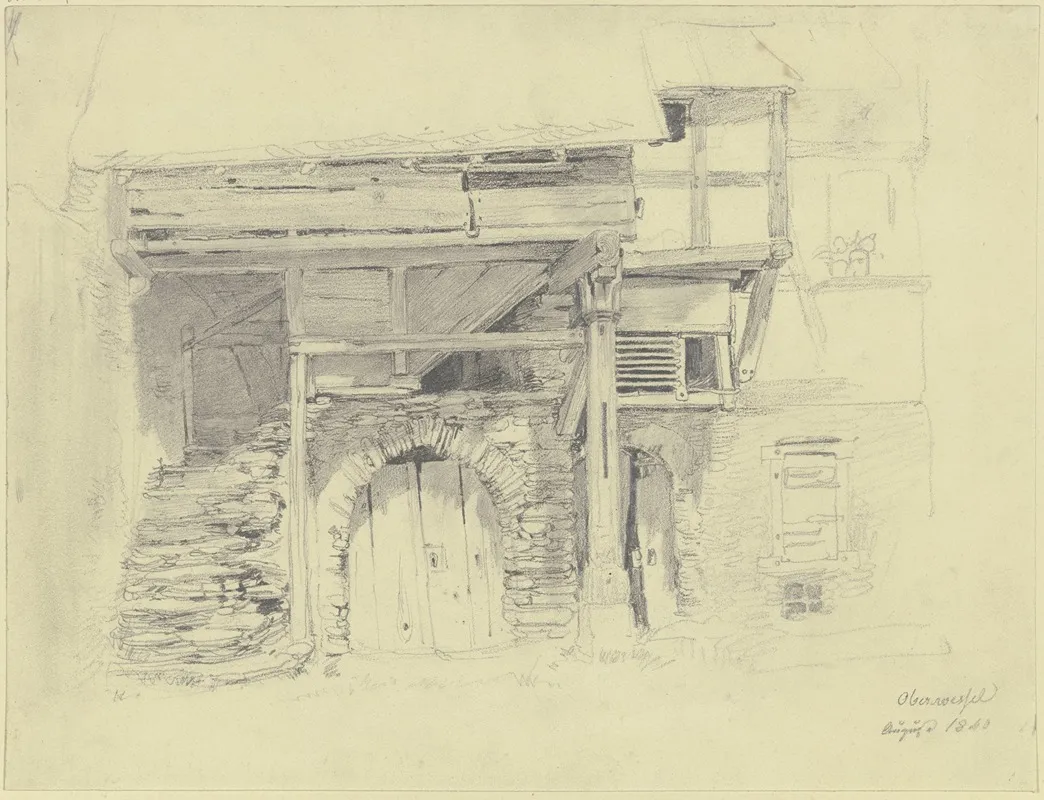 Altes Haus Kellertor Unter Einer Treppe Die In Einen Holzbau Mit Einer Saule Fuhrt
